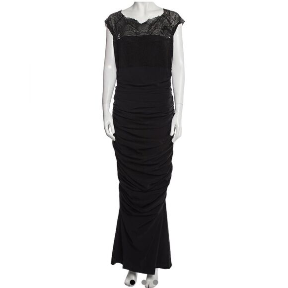 Chiara Boni Black Lace Ruched Evening Gown Size US 4 - Picture 1 of 8